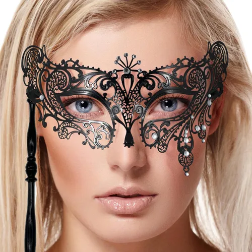Vista 7 de Seglorwy Máscara de baile de máscaras para mujer, con diamantes de imitación venecianos, para Halloween, Navidad, noche, baile de graduación, fiesta