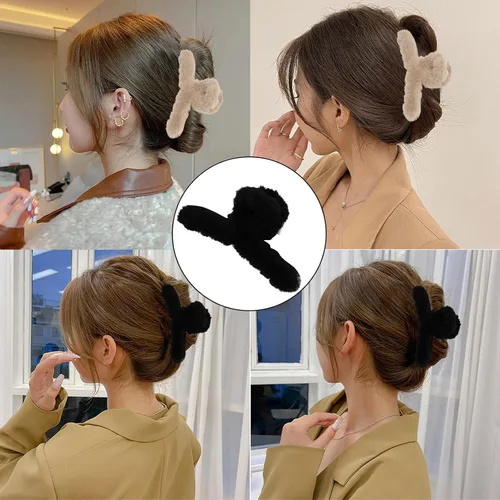 Vista 2 de 2 pinzas peludas para el cabello de felpa para cabello grueso y delgado, pinzas grandes antideslizantes de pelo sintético para mujeres