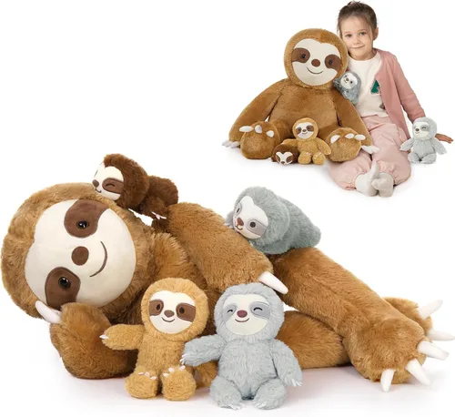 Vista 10 de MaoGoLan - 4 piezas de animales de peluche de leopardo con bebés, guepardo a granel Multicolorido