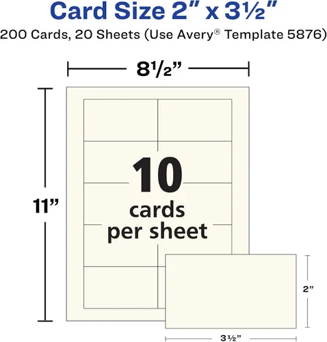 Vista 9 de Avery-Clean – Tarjetas de negocios de bordes láser, 2 x 3 1/2, 10 por hoja, 200 unidades, Ivory