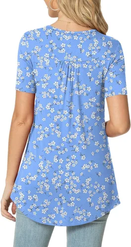 Vista 3 de POPYOUNG - Blusa veraniega para mujer, de manga corta, informal y suelta, estilo túnica, con botones y pliegues