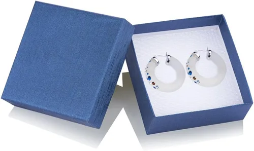Vista 2 de Handcrafted White Lucite 42mm Click parte superior arete de aro con cristales de Confeti
