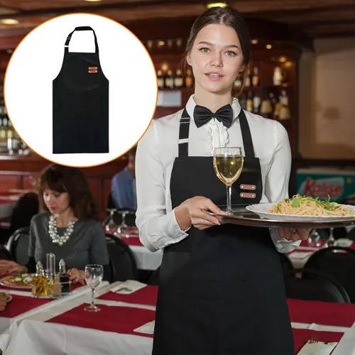 Vista 6 de Trinkrittey Delantal impermeable negro con un gran bolsillo, ajustable, ideal para lavar platos, cocinar, dibujar, mediano