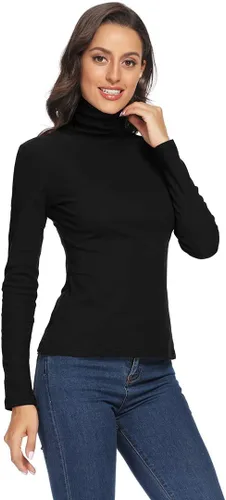 Vista 2 de Camisetas térmicas de manga larga con cuello alto para mujer, suaves, ajustadas, de algodón