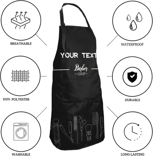 Vista 4 de Delantal de barbería personalizado para hombres, delantal de peluquería personalizado con bolsillos, delantal ajustable personalizado para peluquería
