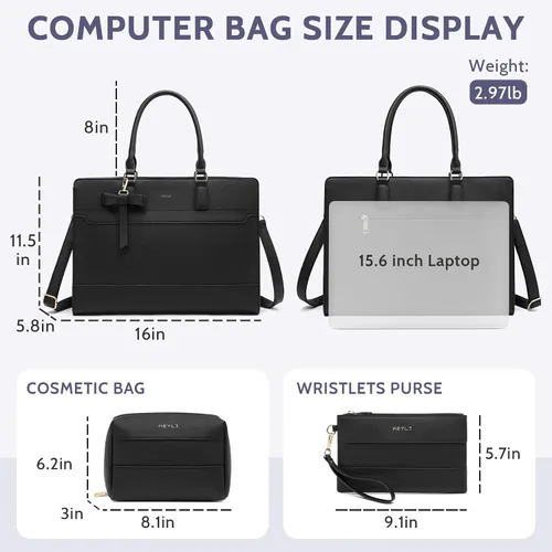 Vista 4 de Keyli 3 unids bolsa para laptop para mujer, 15.6 pulgadas, cuero trabajo, trabajo, oficina, oficina, maletín de hombro