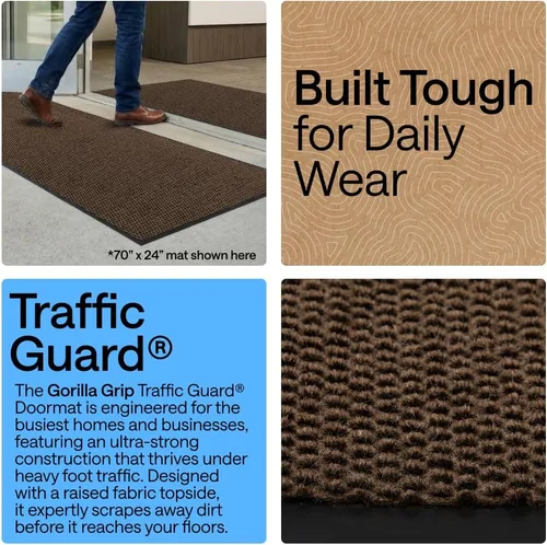 Vista 73 de Gorilla Grip - Tapete afelpado original de goma con perfil bajo, resistente, duradero, impermeable y fácil de limpiar para interior y exterior Marrón