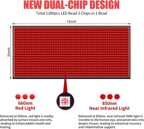 Vista 3 de Alfombrilla de terapia de luz roja para aliviar el dolor corporal, manta de terapia de luz roja 1280 LED rojo cercano infrarrojo 660 nm 850 nm