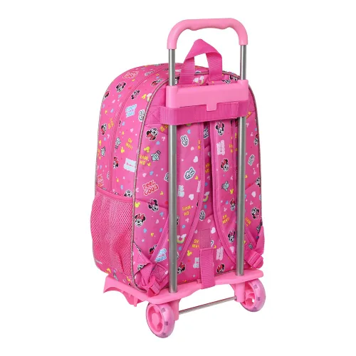 Vista 4 de Mochila Escolar con Ruedas Minnie Mouse Lucky Rosa 33 x 42 x 14 cm