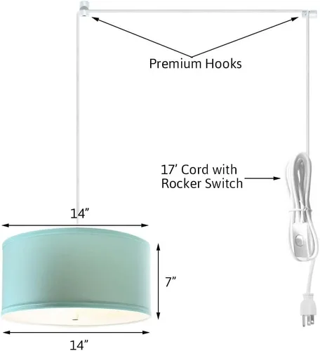 Vista 4 de HomeConcept Colgante enchufable de 2 luces de 14 pulgadas con isla azul paridise con difusor, cordón blanco
