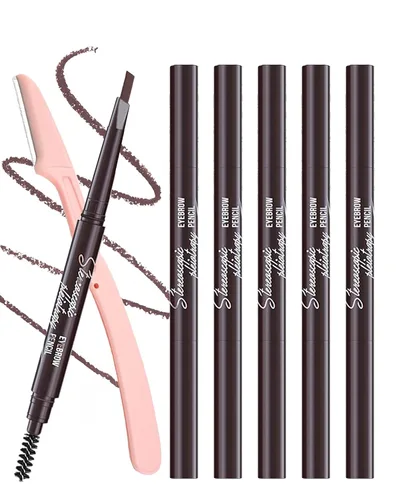 Vista 14 de 12 piezas de lápices de cejas negros impermeables para mujeres, lápiz de cejas retráctil de doble punta con cepillo, diseño de punta triangular, más