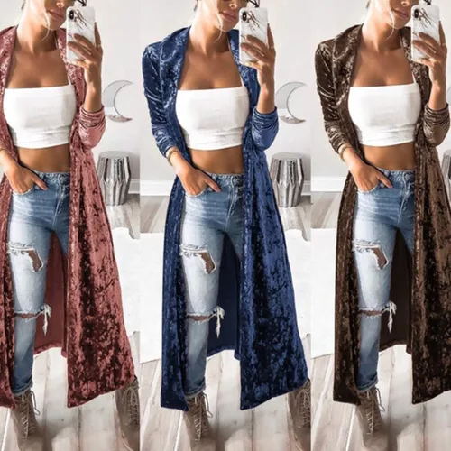 Vista 6 de Cárdigan largo de terciopelo para mujer, ropa de abrigo vintage, chaqueta de manga larga