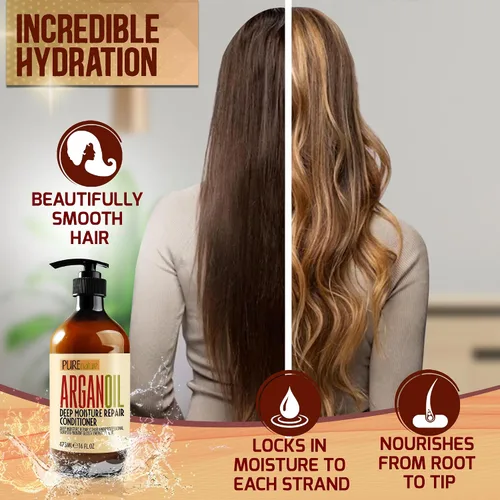 Vista 4 de Acondicionador marroquí de aceite de argán, productos sin sulfato para mujeres y hombres, hidratación profunda para cabello seco, rizado, teñido