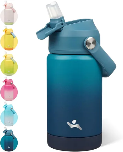 Vista 27 de Konokyo - Botella de agua deportiva aislada de acero inoxidable de 18 onzas con tapa con popote Black; BPA-free, leak-proof sports bottle with