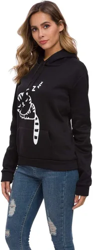 Vista 3 de Sudadera con capucha sin botones para mujer, diseño de gato con orejas de gato