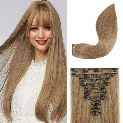 Vista 17 de REECHO Extensiones de cabello, 11 piezas de extensiones de cabello con clip de 24 pulgadas de largo, lacio, HE005, extensiones sintéticas naturales
