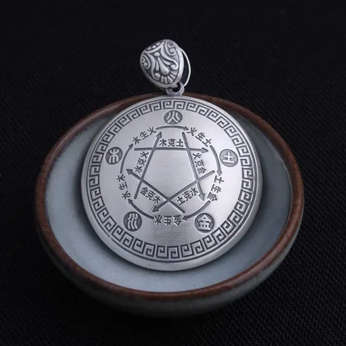 Vista 4 de Colgante de cinco elementos de plata de ley 999 china Wu Xing Theory colgante Feng Shui joyería para hombres y mujeres, Metal, No es una piedra