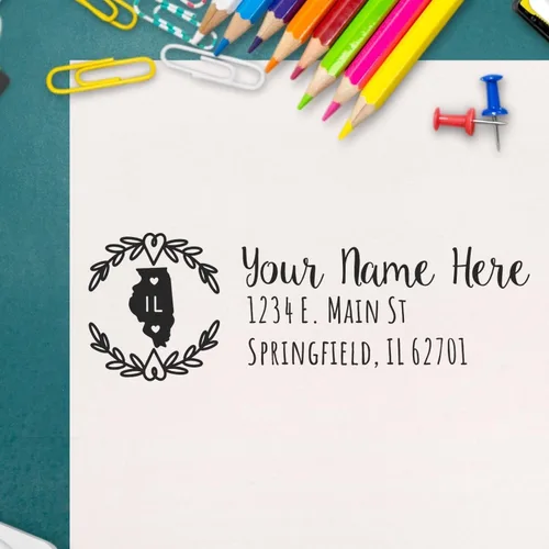 Vista 21 de State of Alabama Wreath Duo Hand Address Stamp - Personalized Rubber Stamp Montaje manual Duo