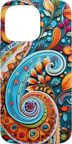 Vista 21 de Vivid Blue and Orange Paisley Floral Art Case for iPhone 17