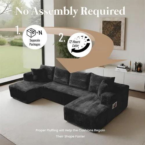 Vista 6 de sofás deshuesados en forma de U de 130", negro modular del sofá seccional