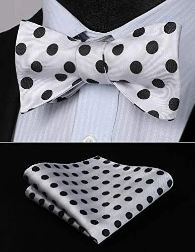 Vista 2 de HISDERN Pajaritas para hombre, diseño de lunares, corbatín y bolsillo cuadrado, clásico, esmoquin de negocios, boda, pajaritas, pañuelo
