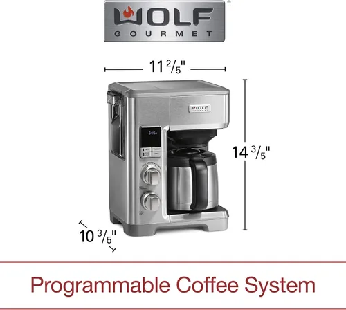 Vista 6 de WOLF GOURMET Sistema de cafetera programable con jarra térmica de 10 tazas, escala de suelo incorporada, depósito extraíble, pomos plateados