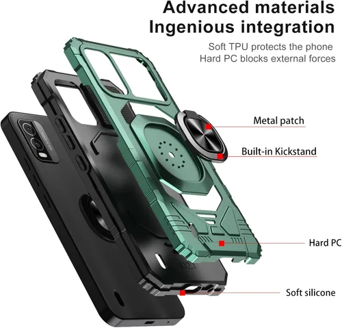 Vista 3 de Ailiber Funda protectora resistente a prueba de golpes para Nokia C210, grado militar, soporte de anillo para coche, protector de pantalla de vidrio