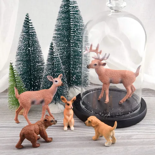 Vista 4 de TUPARKA Juego de 9 piezas de animales del bosque, figuras en miniatura, animales del bosque, figuras de ciervo, perro, conejo, oso figura