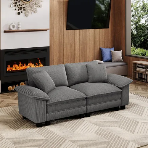 Vista 49 de Sofá seccional en forma de U de 123 pulgadas con cojines tipo nube, juego de sofá modular de asiento profundo con 5 asientos y 2 otomanos, brazos