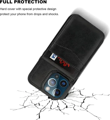 Vista 6 de KIHUWEY Funda compatible con iPhone 13 Pro con soporte para tarjeta de crédito, cierre magnético de cuero de alta calidad, resistente funda Negro