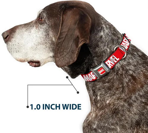 Vista 6 de Buckle-Down Collar de perro hebilla de cinturón de seguridad Marvel Red Brick Logo Rojo Blanco 9 a 15 pulgadas 1.0 pulgadas de ancho, multicolor