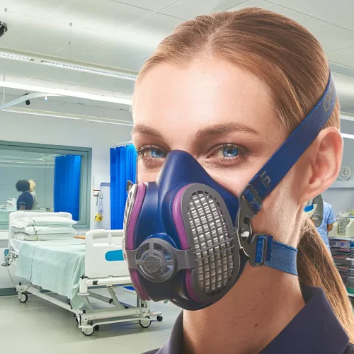 Vista 2 de GVS ELIPSE P100 Máscara semifacial elastomérica con control de fuente con filtros reemplazables y reutilizables incluidos
