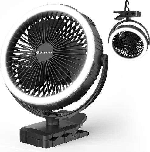 Vista 8 de Ventilador con clip de 10000 mAh, 42 h de duración, ventilador de mesa silencioso y oscilante automático, recargable con 4 velocidades potentes