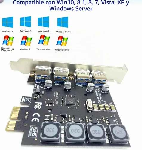 Vista 4 de Tarjeta PCIE USB 3.0 de 4 puertos Tarjeta de expansión PCI Express (PCIe) de 5 Gbps para Windows 11/10/8.1/8/7/Vista/XP/Server y Linux