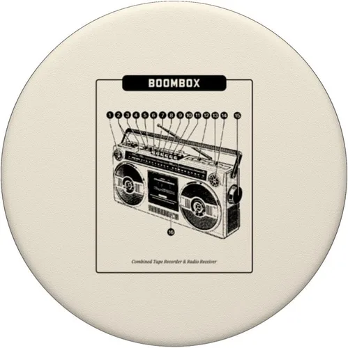 Vista 3 de Boombox (Retro Cassette Tape Recorder Graphic) PopSockets Adhesive PopGrip