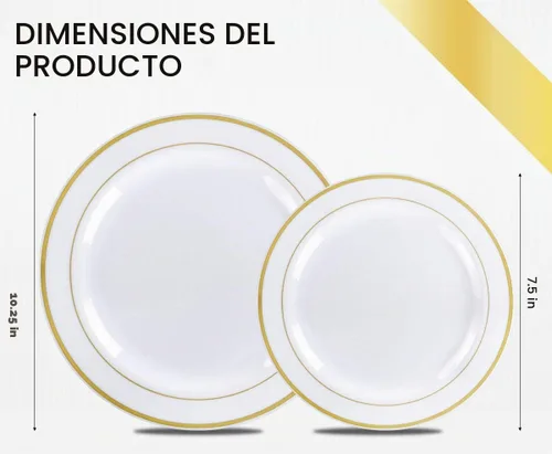 Vista 2 de Juego de vajilla dorada de 350 piezas, 100 platos de plástico, 50 vasos, 50 servilletas enrolladas con cubiertos de plástico, juego de vajilla