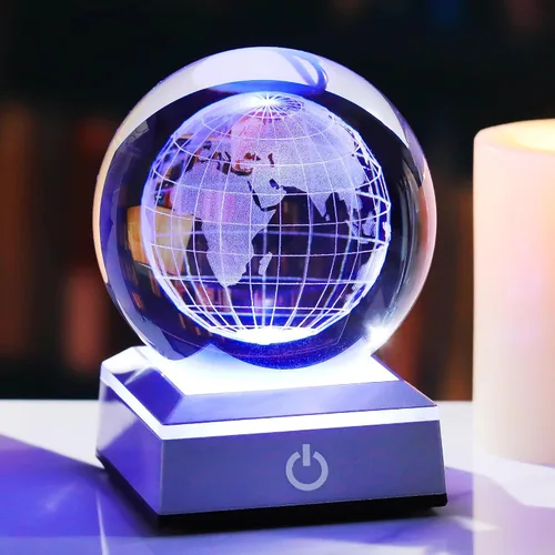 Vista 15 de Bola de cristal 3D grabada con colibrí en 3D con base LED colorida, esfera de vidrio de 8 cm, ideas para decoración del hogar y regalos para amigos