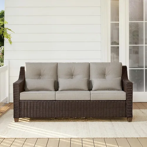 Vista 28 de CHITA Sofá de mimbre para exteriores, sofá de mimbre para patio, sofá de ratán de 3 plazas de gran tamaño con cojines de 5.1 pulgadas de grosor