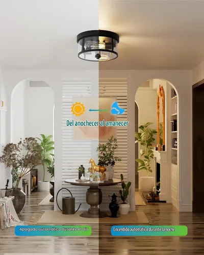 Vista 4 de Lámpara de techo empotrada para exteriores, luz de porche con sensor de movimiento de 12.5 pulgadas, enchufe E26 de 2 luces, hierro duradero