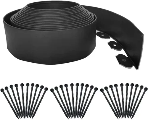Vista 20 de Bordes de jardín de 1.5 pulgadas x 98 pies, bordes de paisaje negro con 150 estacas de plástico, valla flexible de bricolaje para paisajismo, cama