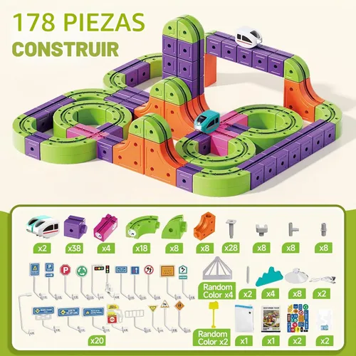Vista 2 de Juego de tren eléctrico de 178 piezas para niños 3, riel mágico riel