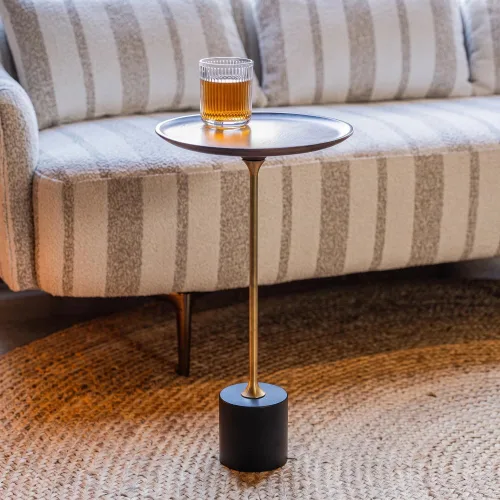 Vista 5 de COZYMATIC Castiglia - Mesa auxiliar redonda con pedestal, mesa auxiliar con mesa de madera, mesa pequeña para bebidas, mesa de pedestal para sala
