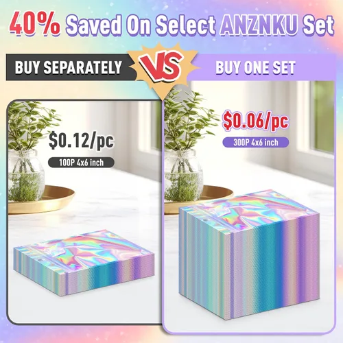 Vista 4 de ANZNKU 300 bolsas holográficas de Mylar resellables, bolsas resellables de 4x6 pulgadas para pequeñas empresas, bolsa de kit para resaca a prueba