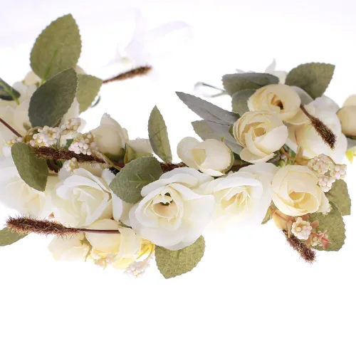 Vista 3 de Diadema con corona floral y halo de rosas (marfil)