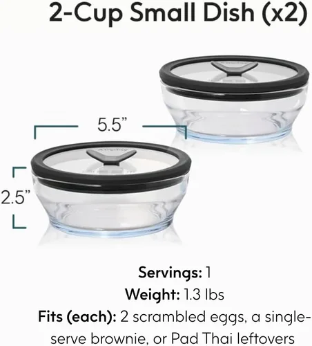 Vista 2 de Anyday - Set de 2 envases de vidrio para almacenamiento de alimentos con tapas de vidrio Set de preparación de comidas sin plástico Set