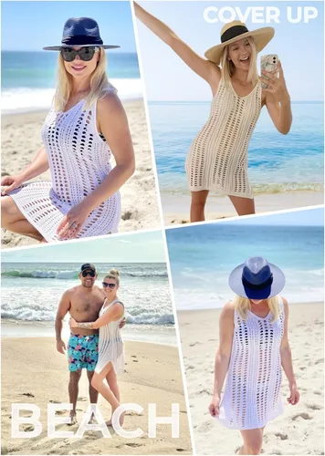 Vista 2 de Sulozom Traje de baño para mujer, salida de baño de ganchillo con borlas, cubierta de bikini para playa