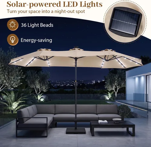 Vista 3 de Tangkula Sombrilla solar de patio de 13 pies, sombrilla de doble cara extra grande para mesa de mercado al aire libre con 36 luces LED, mango