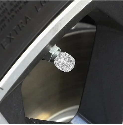 Vista 6 de 4 tapas de vástago de válvula de cristal con diamantes de imitación, accesorios exteriores de automóvil, cubiertas herméticas para vástagos