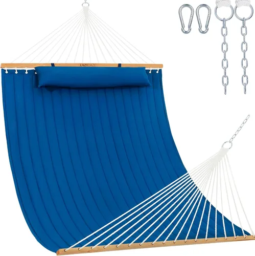 Vista 11 de Lazy Daze Hammocks Hamaca de tela acolchada doble de 12 pies con barra separadora y almohada desmontable, hamaca para 2 personas para exteriores