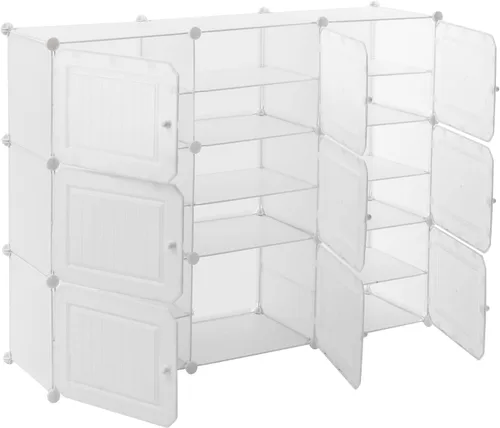 Vista 5 de LOYALHEARTDY Zapatero portátil organizador de 36 pares de zapatos de bricolaje, estante de almacenamiento de zapatos de plástico blanco con cubierta